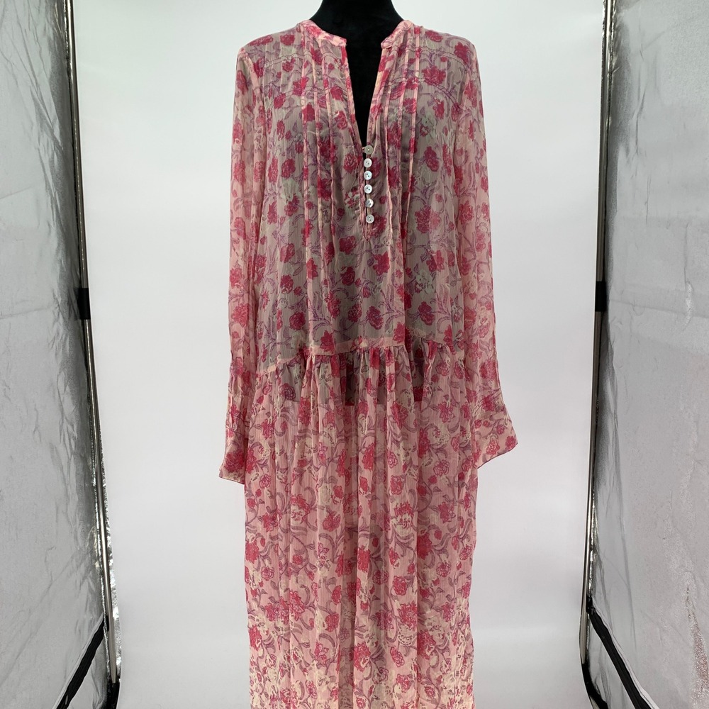 Free People Pink Rose Combo Floral Pintuck Maxi Dress OB1675675 Small NWT
